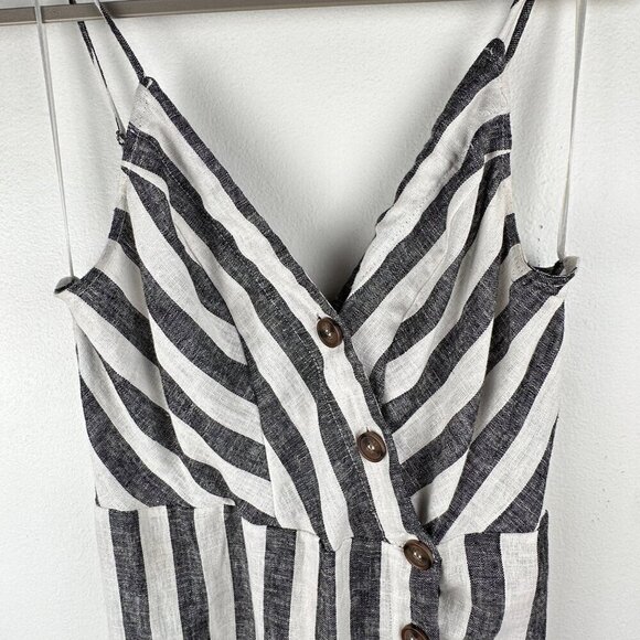 NWT Infinity Raine Love Tree Linen Button Up Stripe V Neck Dress, Size M - Picture 4 of 14